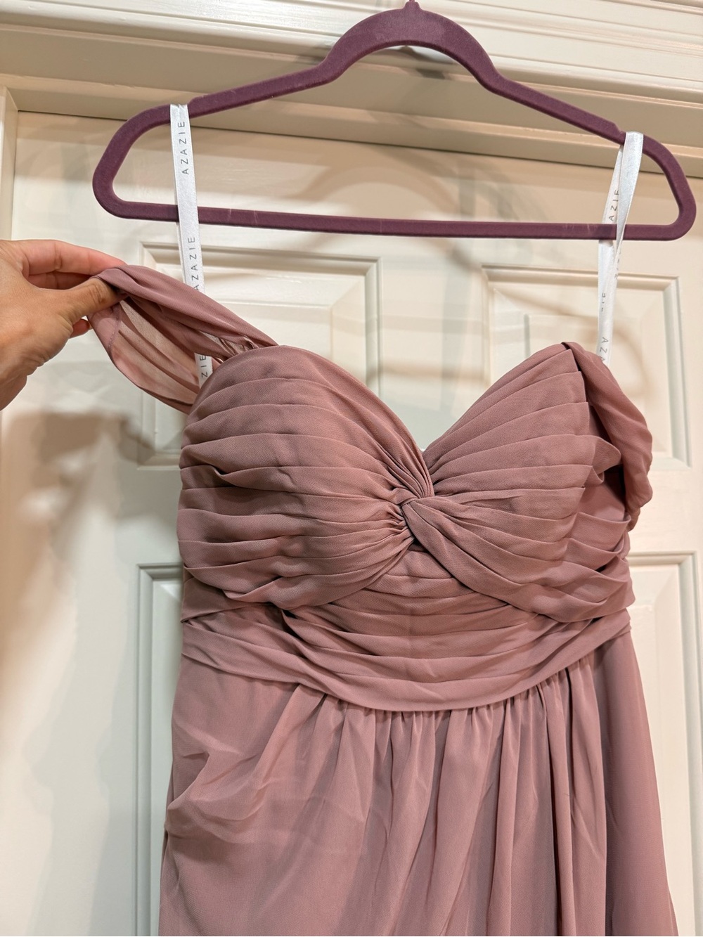 Azazie Rose Blush Strapless Ruched Chiffon Gown - Picture 2 of 4